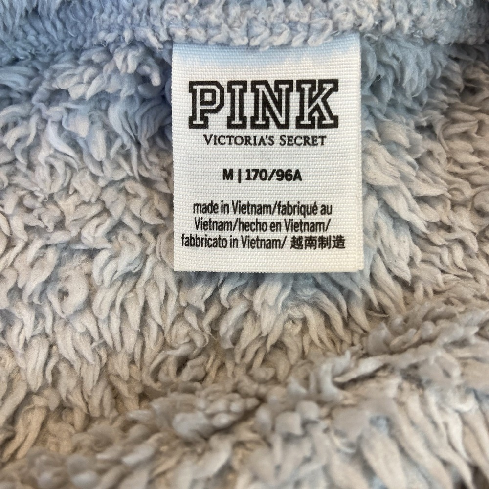 Victoria's Secret PINK Sherpa Zip Up Jacket Gray With Black Trim Women's Medium - Picture 7 of 8